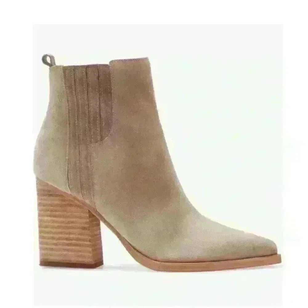 $189 Marc Fisher Oshay Natural Suede Pointed Toe Heel Bootie Women Size 11